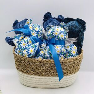 Set of 5 Handmade Mini Bears, Shelf Decor or Bowl Fillers Tans Calico 7.5 Inches